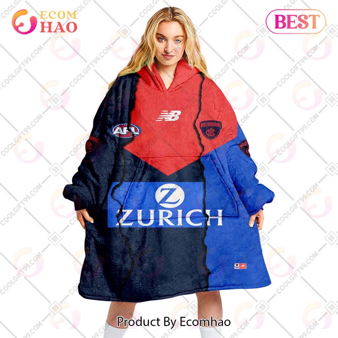 Personalized AFL Melbourne Demons Mix V1 Jersey Oodie, Flanket, Blanket Hoodie, Snuggie