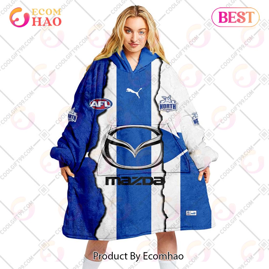 Personalized AFL North Melbourne Kangaroos Mix V1 Jersey Oodie, Flanket, Blanket Hoodie, Snuggie