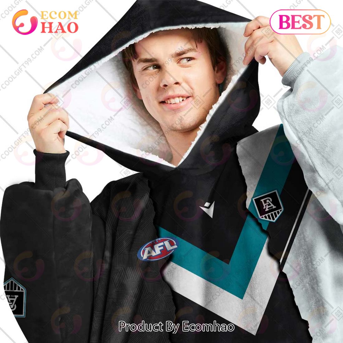 Personalized AFL Port Adelaide Power Mix V1 Jersey Oodie, Flanket, Blanket Hoodie, Snuggie