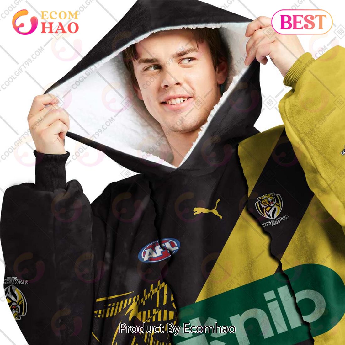 Personalized AFL Richmond Tigers Mix V1 Jersey Oodie, Flanket, Blanket Hoodie, Snuggie