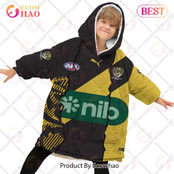 Personalized AFL Richmond Tigers Mix V1 Jersey Oodie, Flanket, Blanket Hoodie, Snuggie
