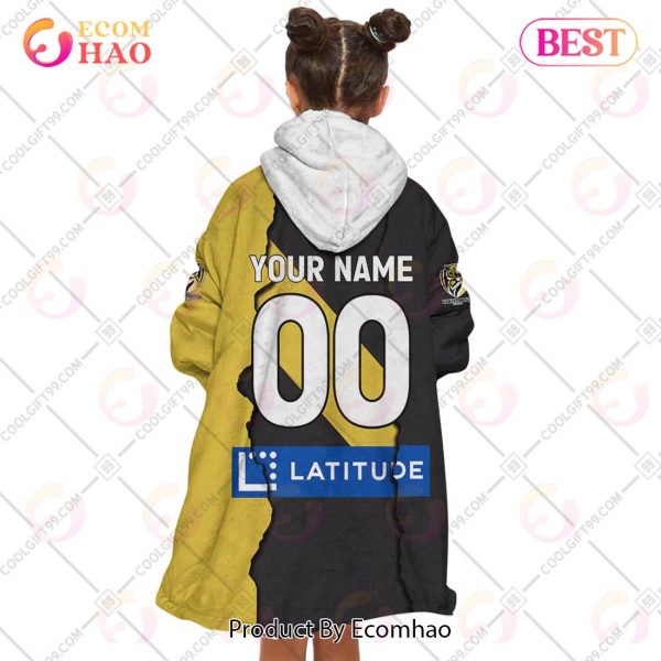 Personalized AFL Richmond Tigers Mix V1 Jersey Oodie, Flanket, Blanket Hoodie, Snuggie