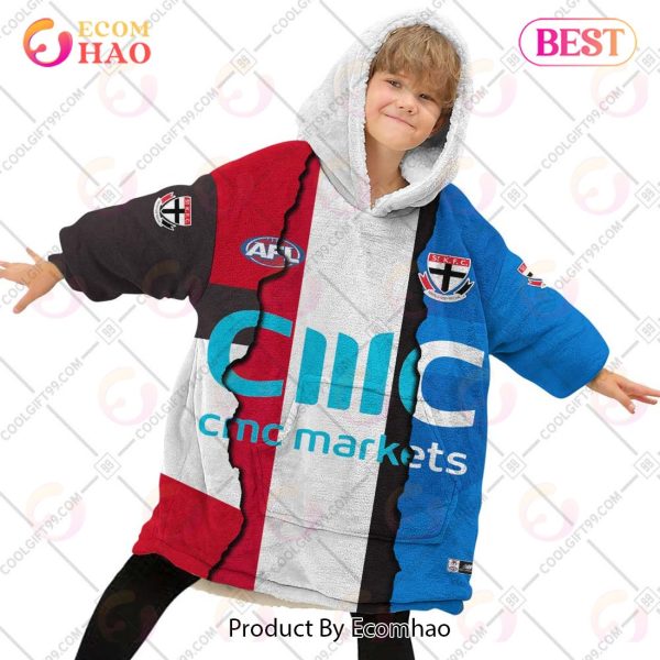 Personalized AFL St. Kilda Saints Mix V1 Jersey Oodie, Flanket, Blanket Hoodie, Snuggie