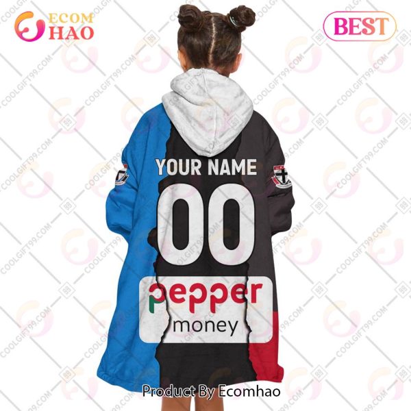 Personalized AFL St. Kilda Saints Mix V1 Jersey Oodie, Flanket, Blanket Hoodie, Snuggie