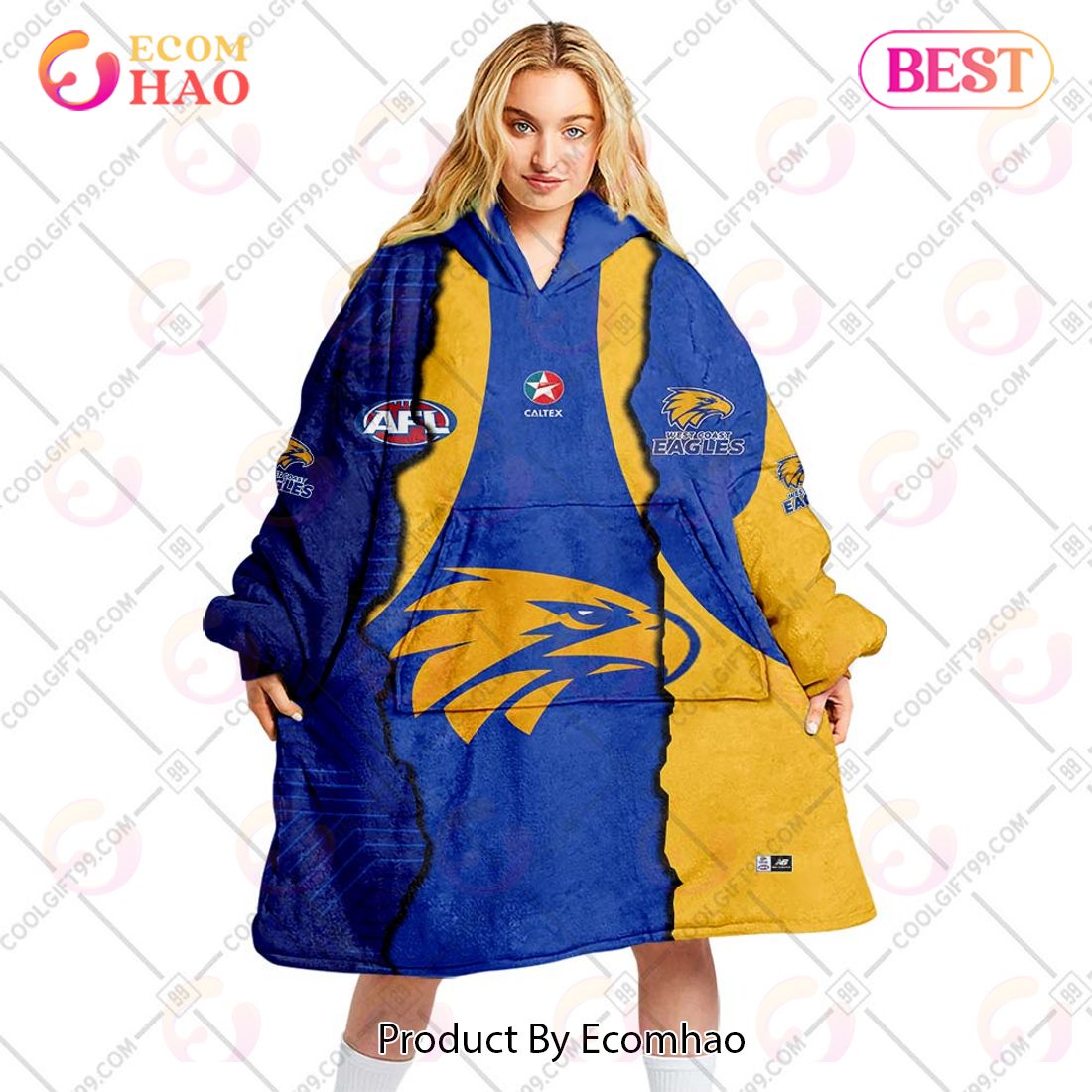 Personalized AFL West Coast Eagles Mix V1 Jersey Oodie, Flanket, Blanket Hoodie, Snuggie