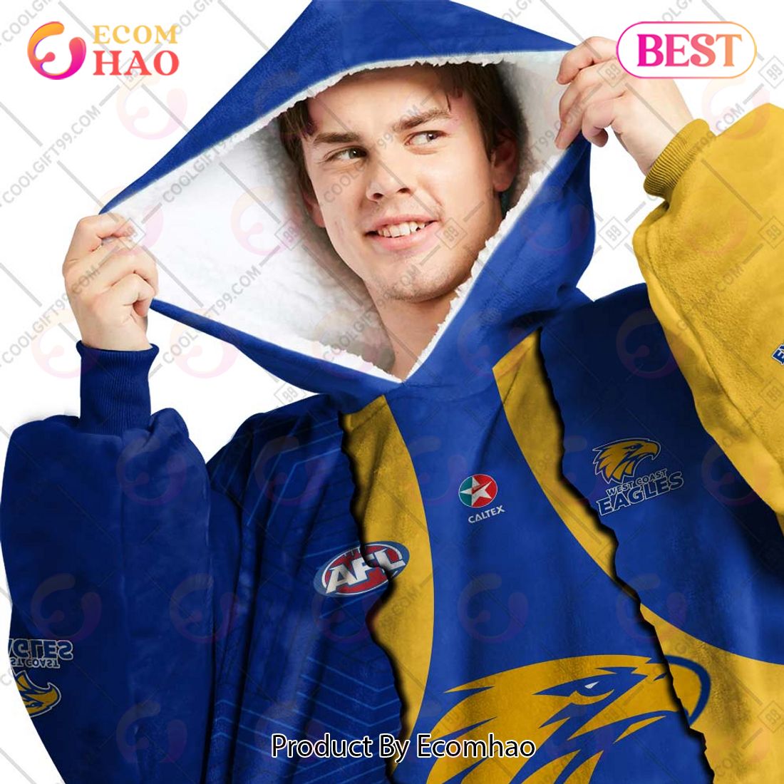 Personalized AFL West Coast Eagles Mix V1 Jersey Oodie, Flanket, Blanket Hoodie, Snuggie