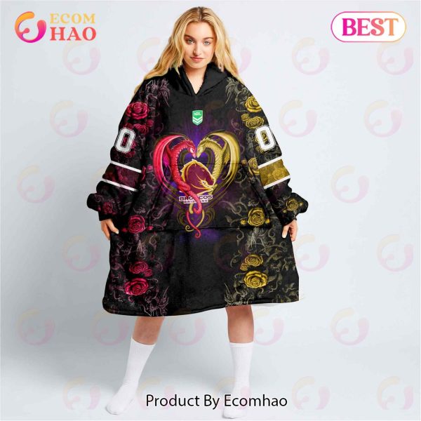 Personalized NRL Brisbane Broncos Rose Dragon Oodie, Flanket, Blanket Hoodie, Snuggie