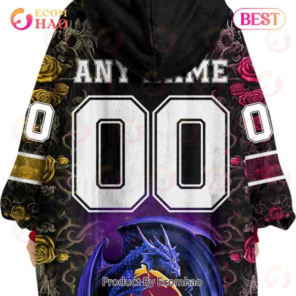 Personalized NRL Brisbane Broncos Rose Dragon Oodie, Flanket, Blanket Hoodie, Snuggie