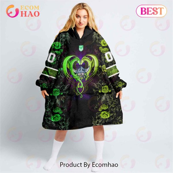 Personalized NRL Canberra Raiders Rose Dragon Oodie, Flanket, Blanket Hoodie, Snuggie