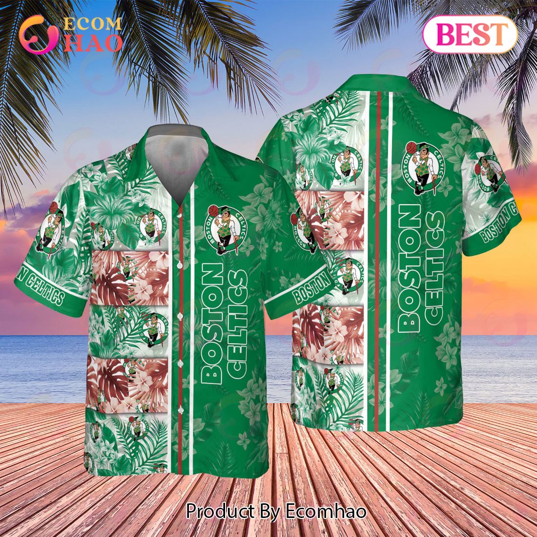 Boston Celtics National NBA 2023 Hibiscus Pattern V1 AOP Hawaiian Shirt