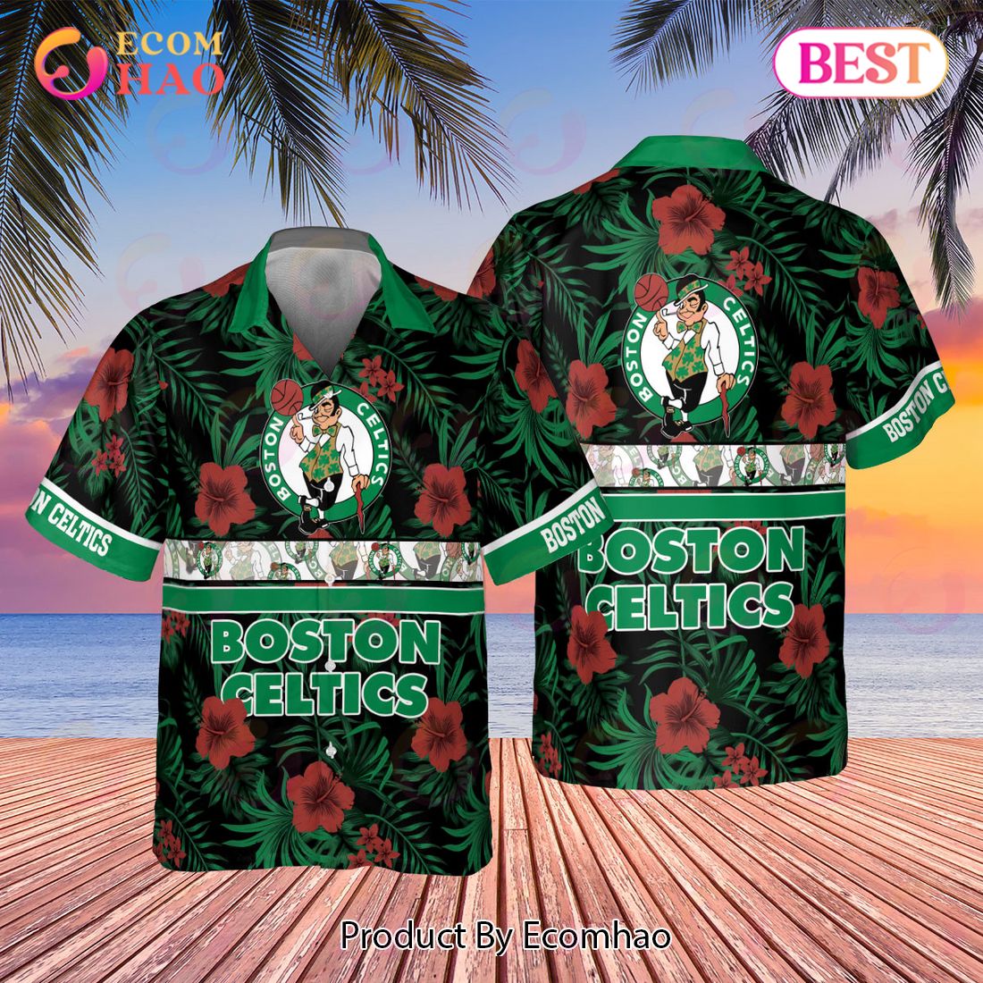 Boston Celtics NBA 2023 Hibiscus Logo AOP Hawaiian Shirt