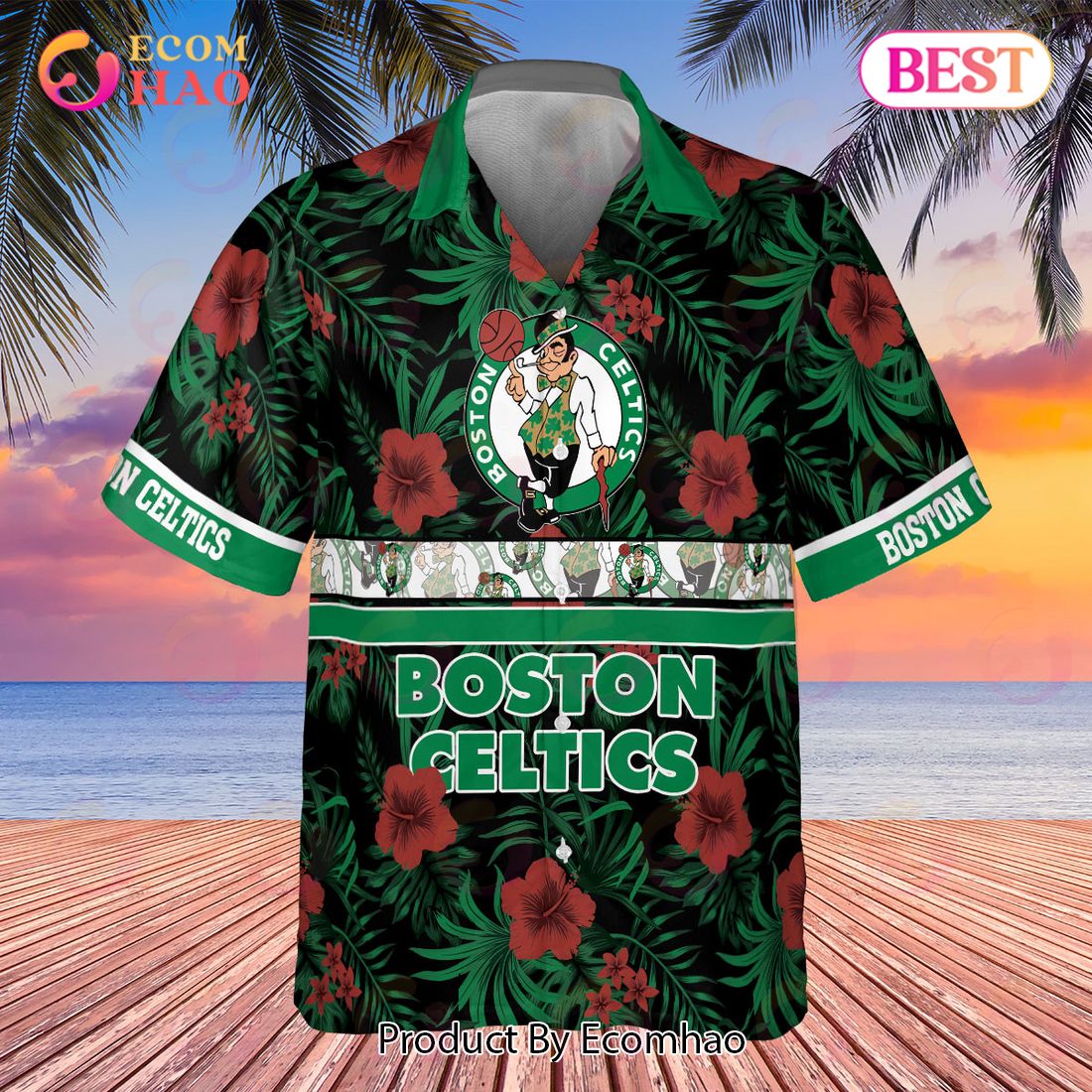 Boston Celtics NBA 2023 Hibiscus Logo AOP Hawaiian Shirt