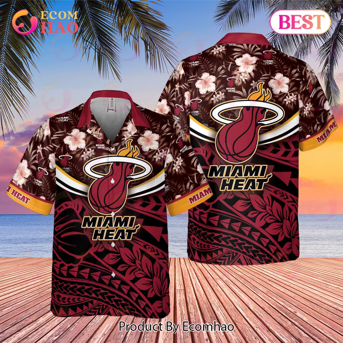 Miami Heat National NBA 2023 Polynesian Pattern AOP Hawaiian Shirt