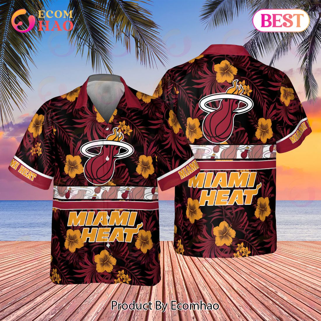 Miami Heat NBA 2023 Hibiscus Logo AOP Hawaiian Shirt