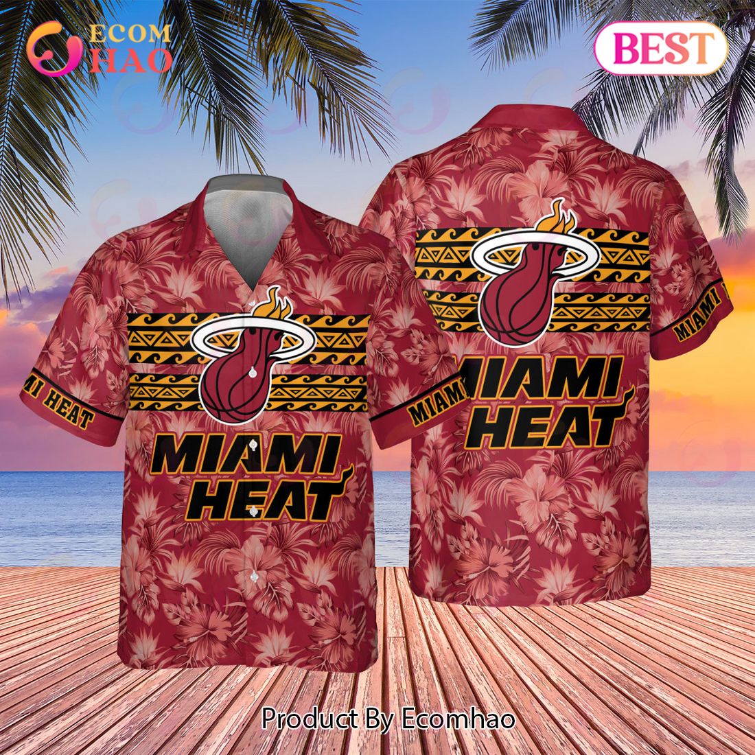 Miami Heat NBA 2023 Hibiscus Pattern AOP Hawaiian Shirt