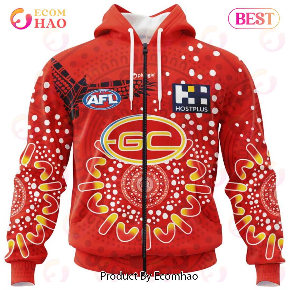 AFL Gold Coast Suns Special Indigenous Design 3D Hoodie