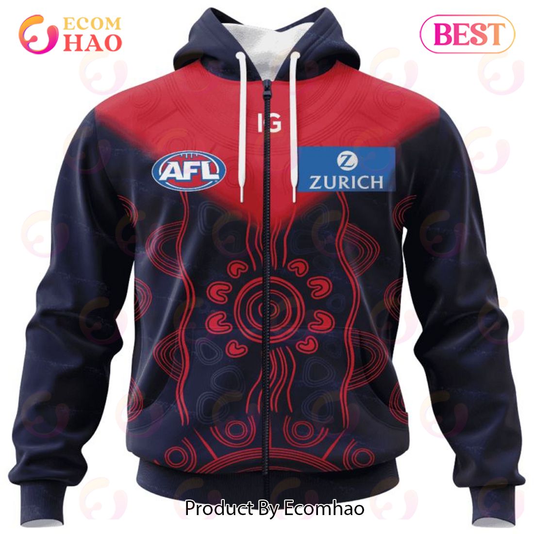 AFL Melbourne Football Club Special Indigenous Design 3D Hoodie