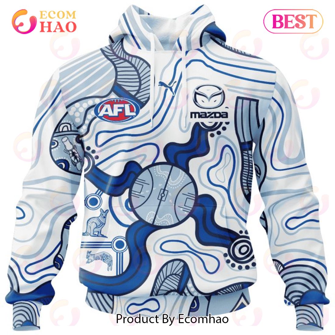 AFL North Melbourne Football Club Special Indigenous Design 3D Hoodie