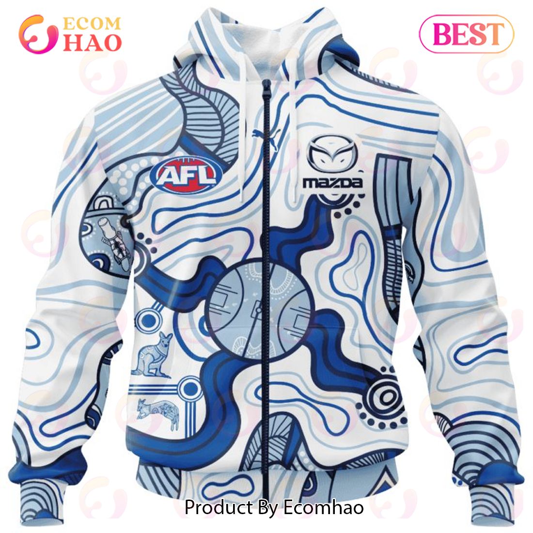 AFL North Melbourne Football Club Special Indigenous Design 3D Hoodie