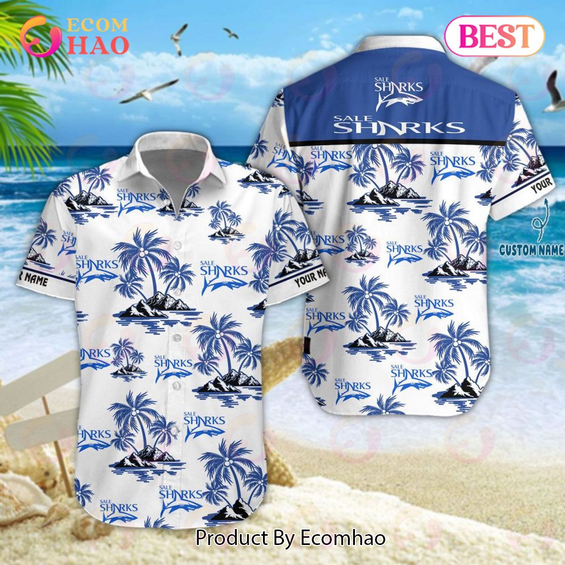 Sale Sharks Premiership Rugby Hawaiian Shirt