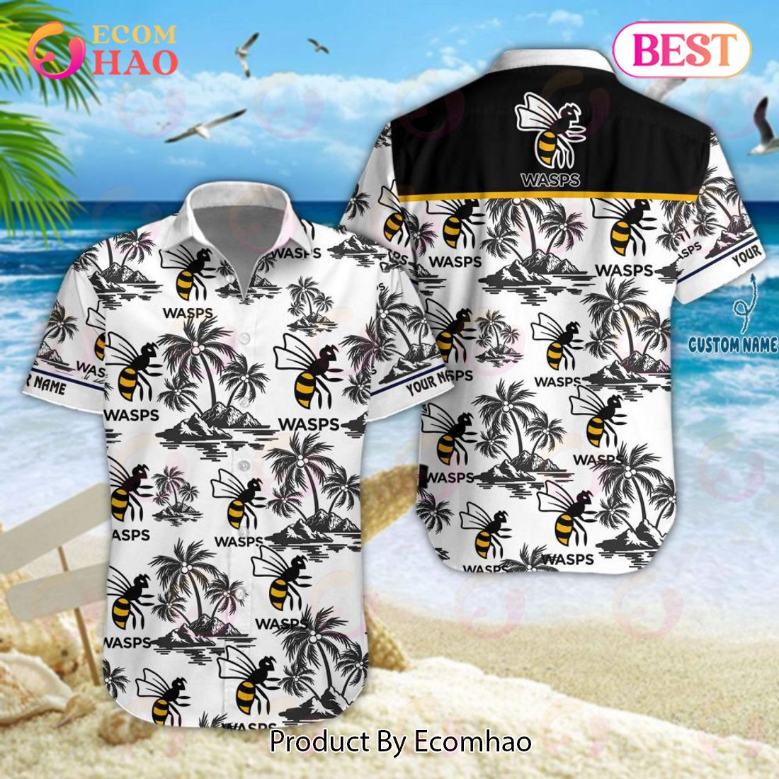 Wasps RFC Premiership Rugby Hawaiian Shirt