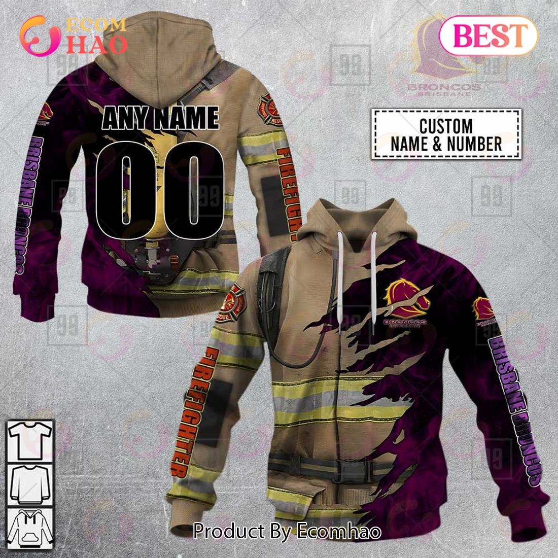 Personalized NRL Brisbane Broncos Firefighter 3D Hoodie