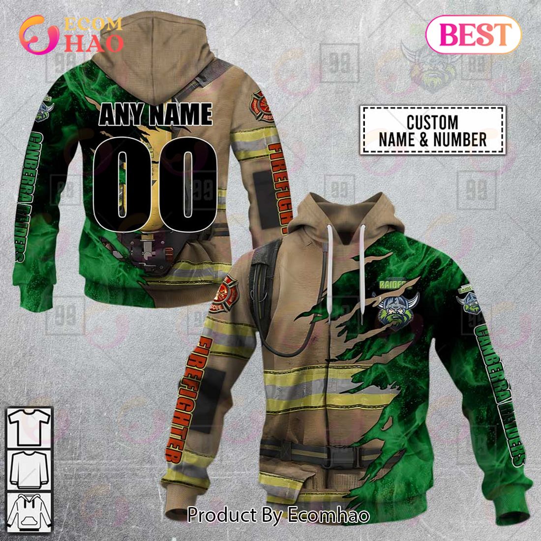 Personalized NRL Canberra Raiders Firefighter 3D Hoodie