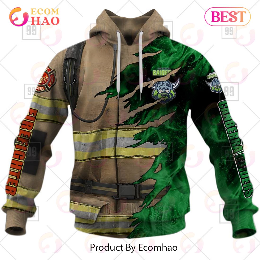 Personalized NRL Canberra Raiders Firefighter 3D Hoodie