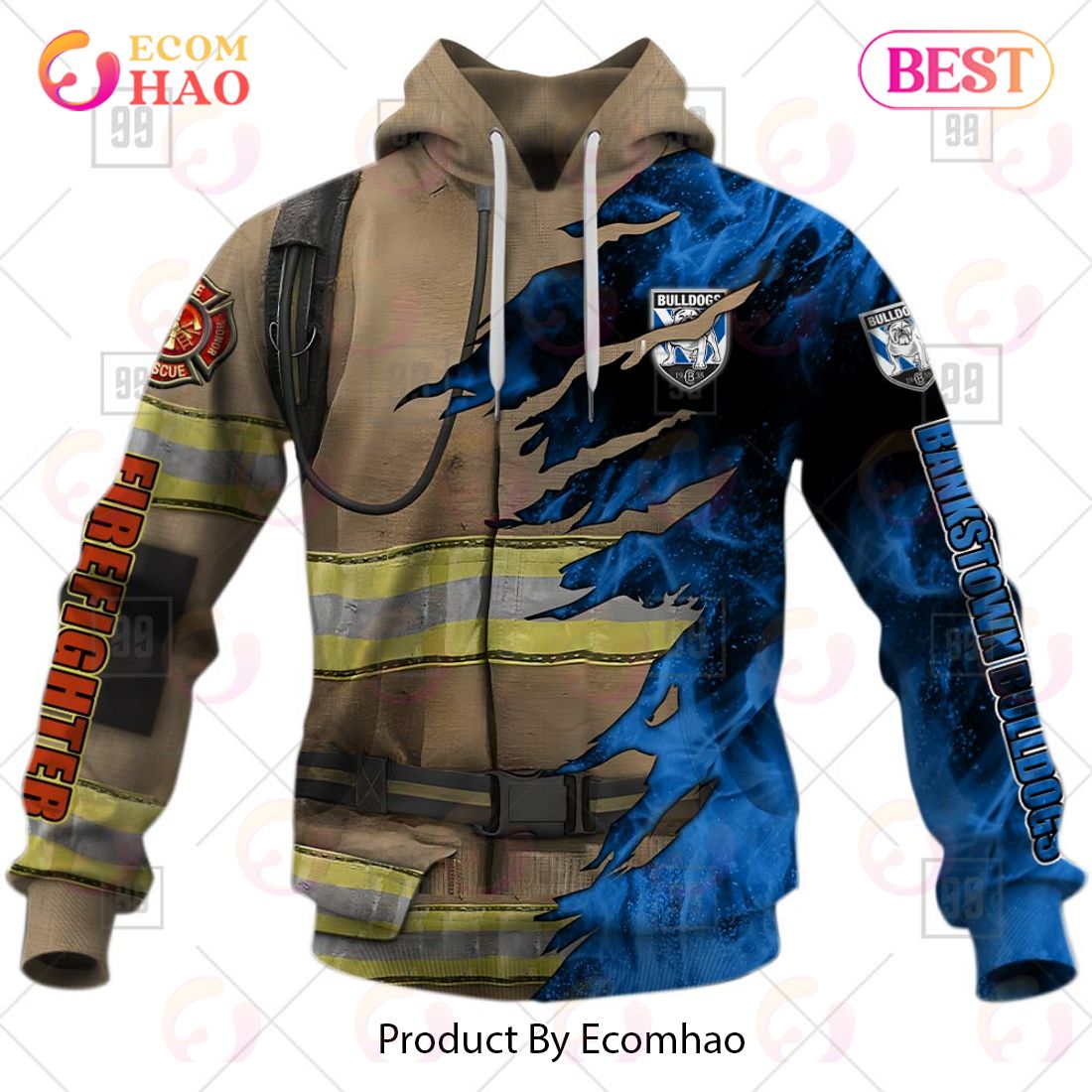 Personalized NRL Canterbury Bankstown Bulldogs Firefighter 3D Hoodie