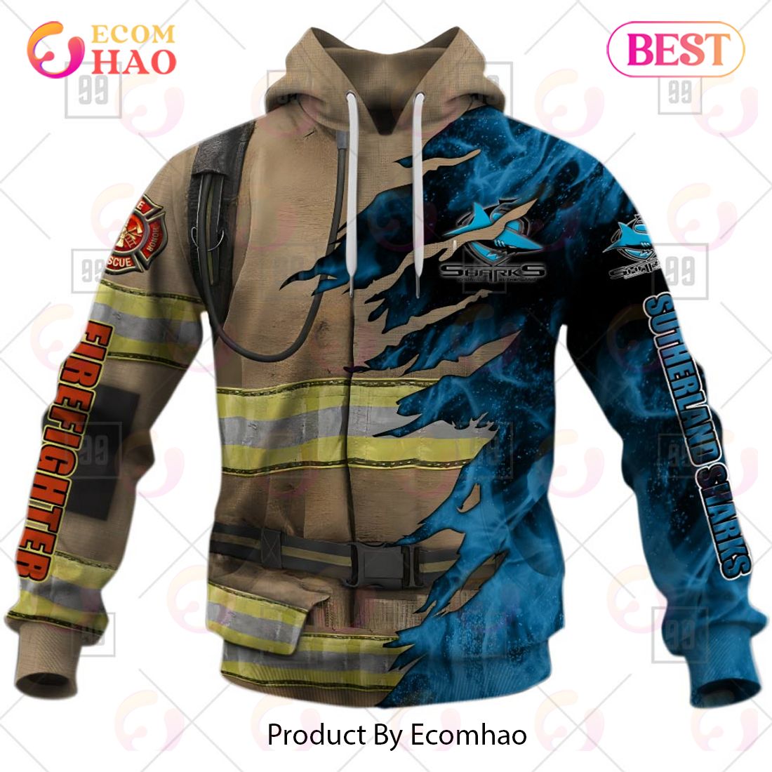 Personalized NRL Cronulla Sutherland Sharks Firefighter 3D Hoodie