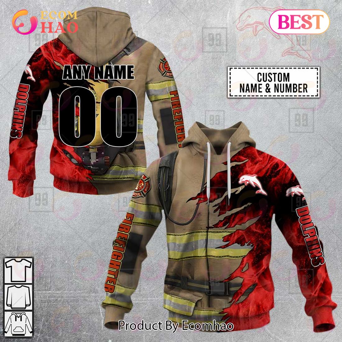 Personalized NRL Dolphins Firefighter 3D Hoodie