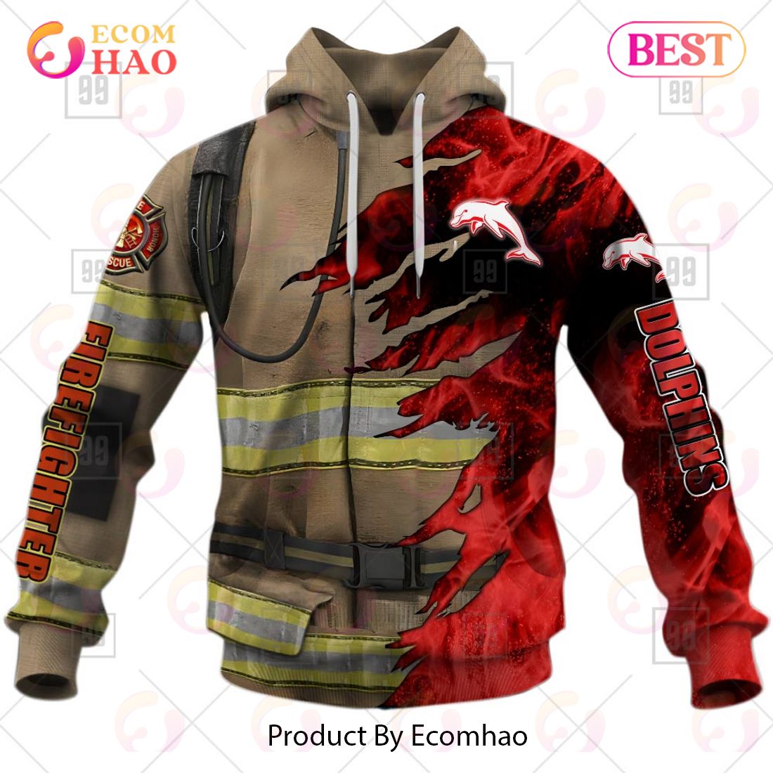 Personalized NRL Dolphins Firefighter 3D Hoodie