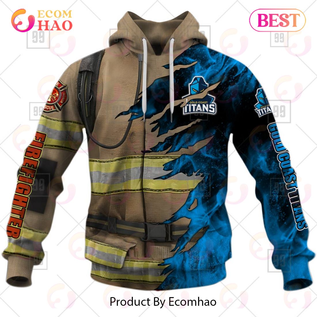 Personalized NRL Gold Coast Titans Firefighter 3D Hoodie