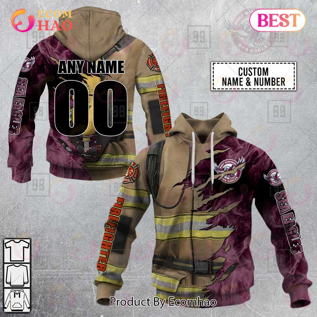 Personalized NRL Manly Warringah Sea Eagles Firefighter 3D Hoodie