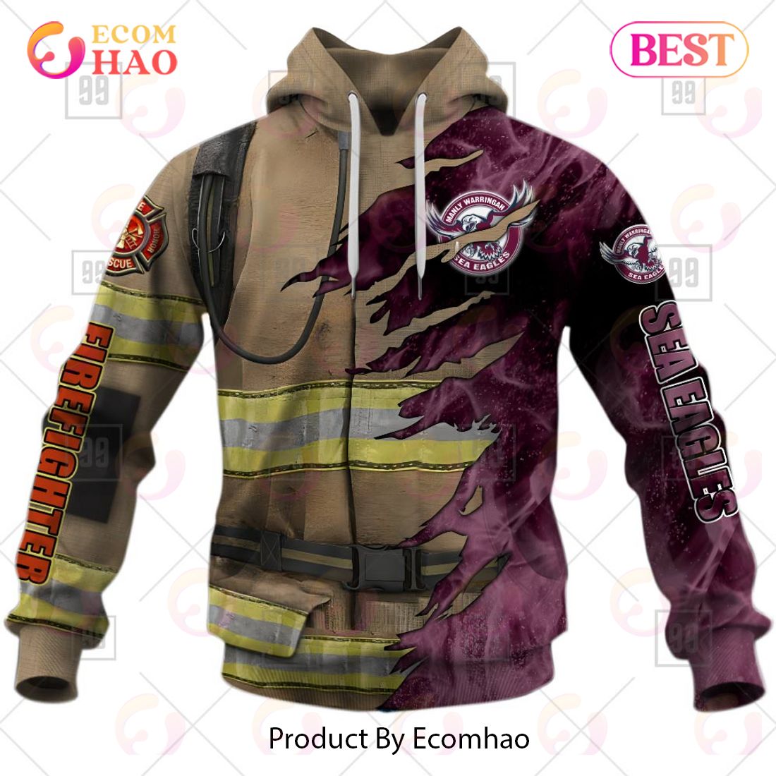 Personalized NRL Manly Warringah Sea Eagles Firefighter 3D Hoodie