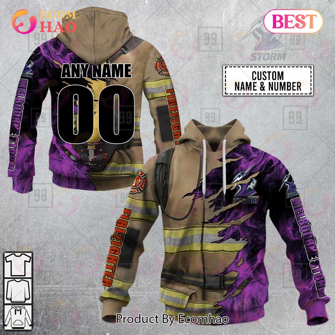 Personalized NRL Melbourne Storm Firefighter 3D Hoodie