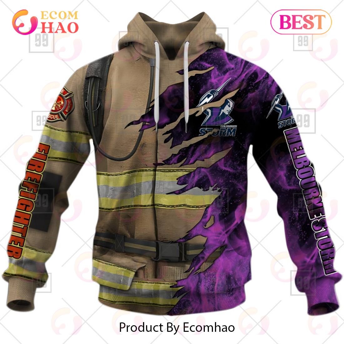 Personalized NRL Melbourne Storm Firefighter 3D Hoodie