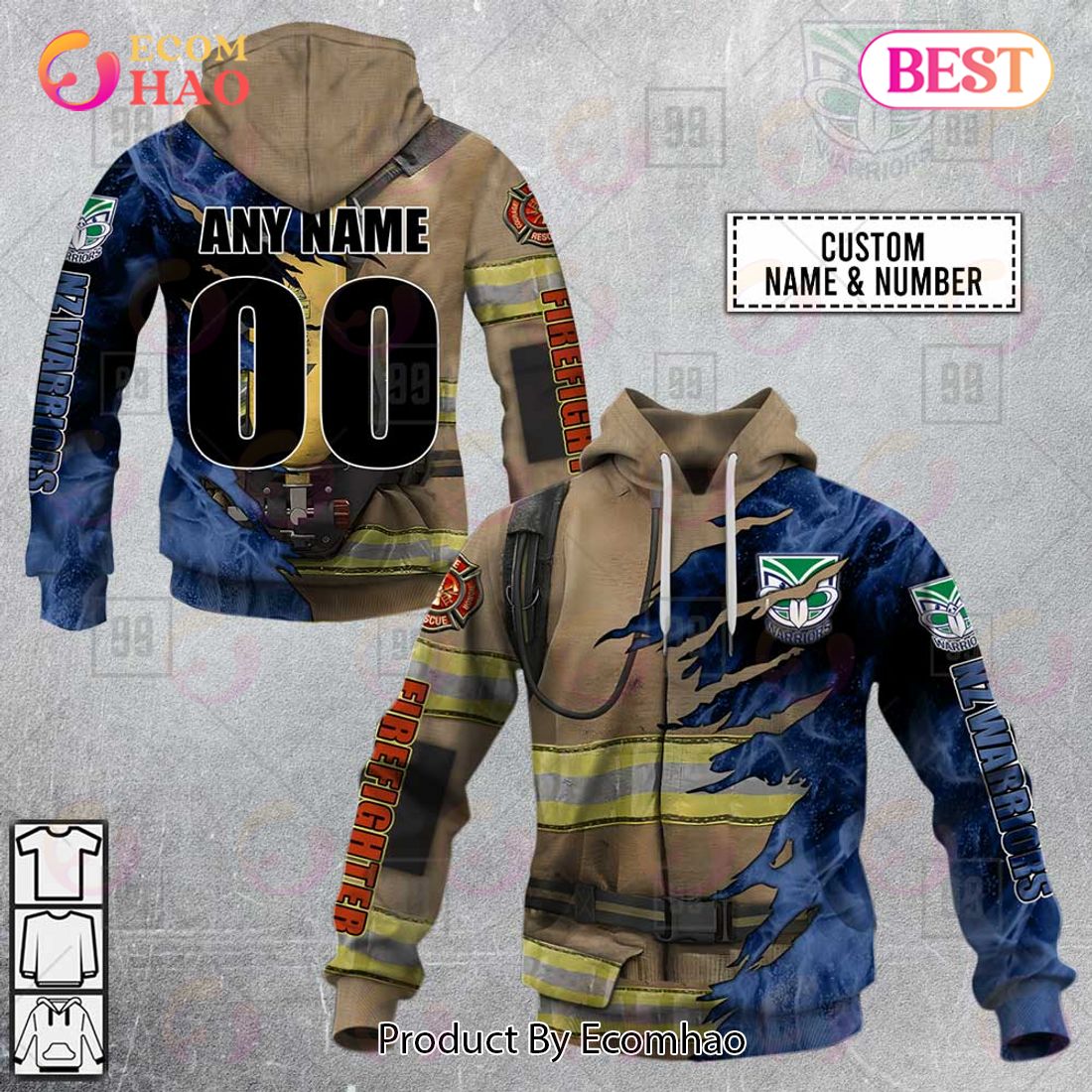 Personalized NRL New Zealand Warriors Firefighter 3D Hoodie