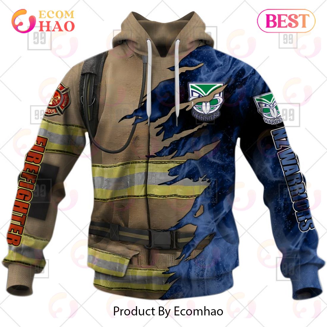 Personalized NRL New Zealand Warriors Firefighter 3D Hoodie