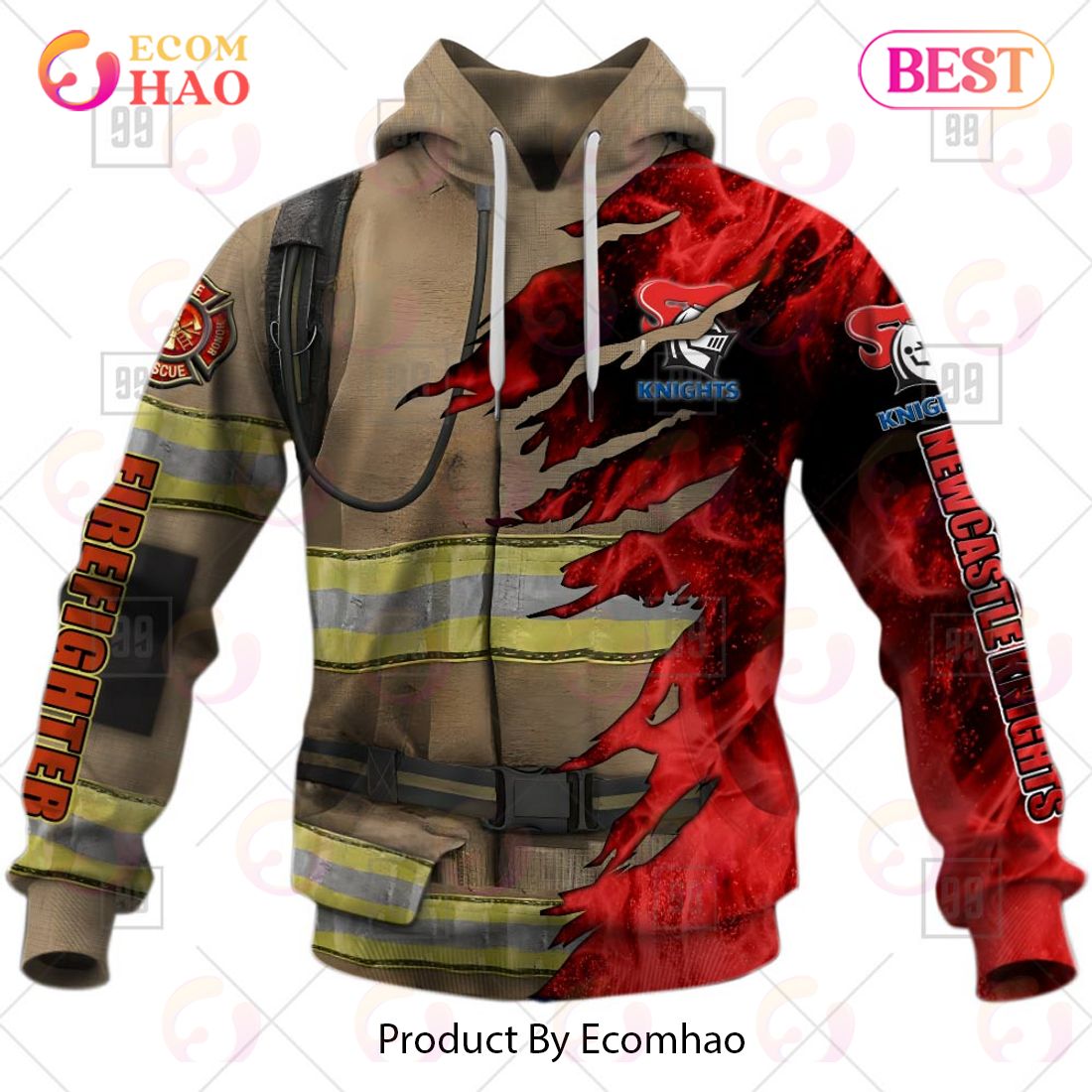 Personalized NRL Newcastle Knights Firefighter 3D Hoodie