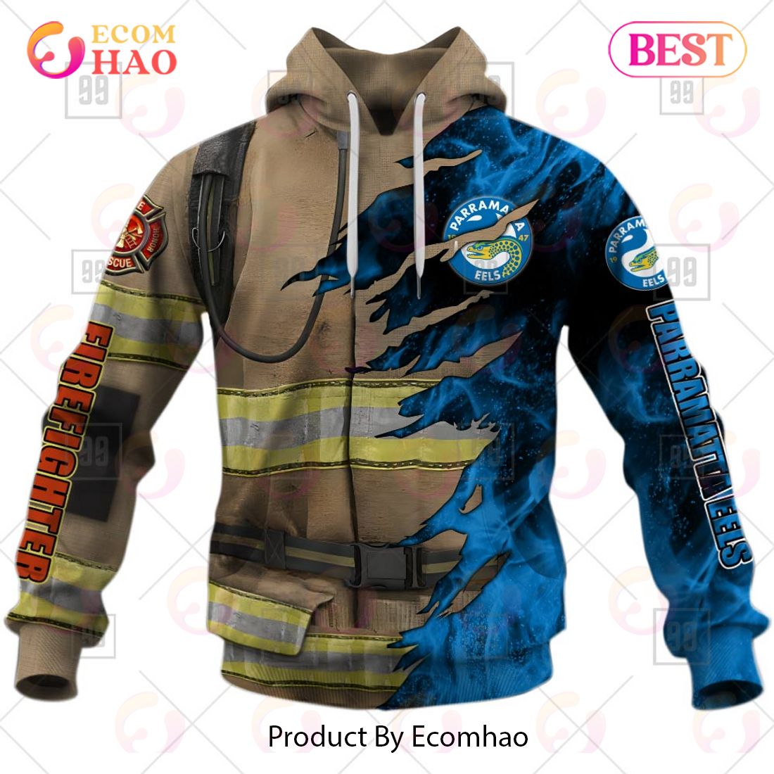 Personalized NRL Parramatta Eels Firefighter 3D Hoodie