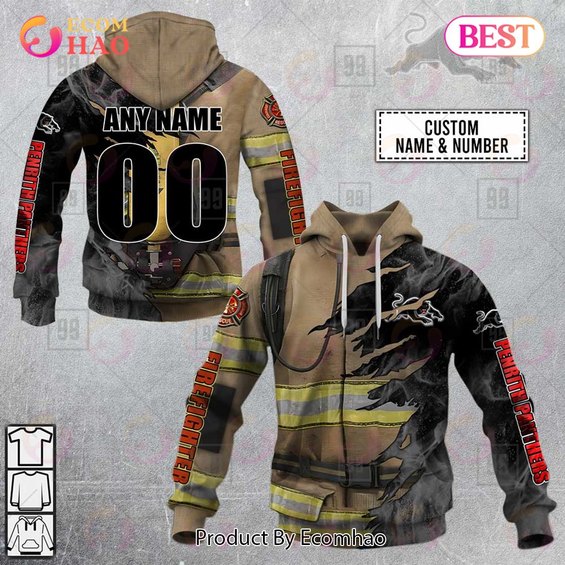 Personalized NRL Penrith Panthers Firefighter 3D Hoodie