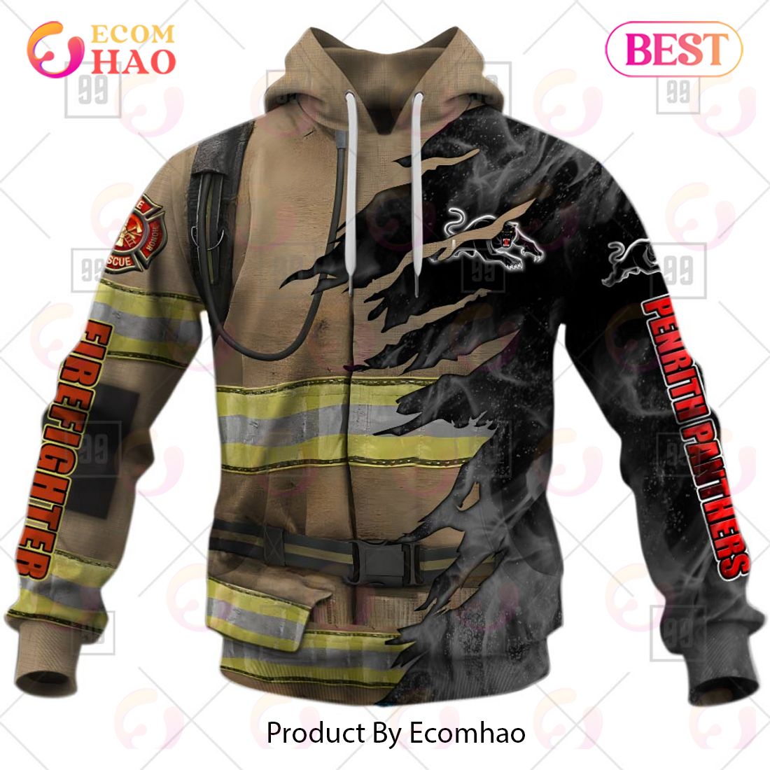 Personalized NRL Penrith Panthers Firefighter 3D Hoodie