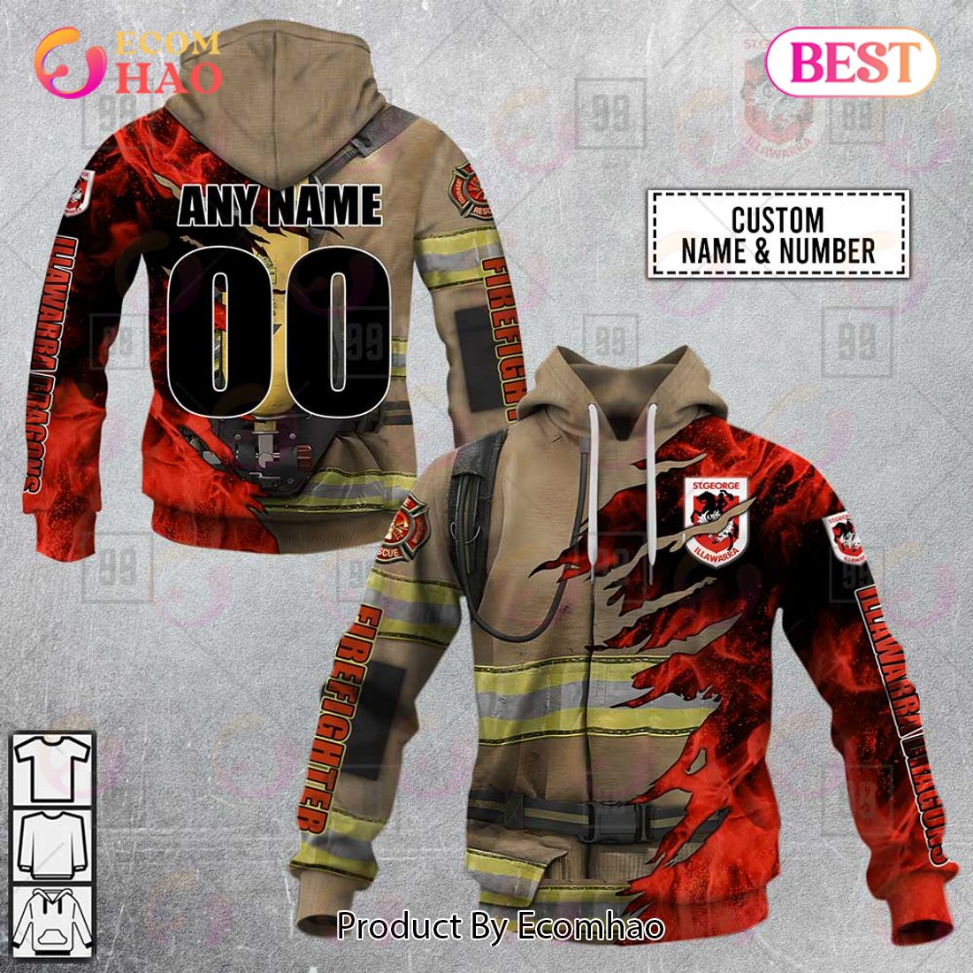 Personalized NRL Parramatta Eels Firefighter 3D Hoodie