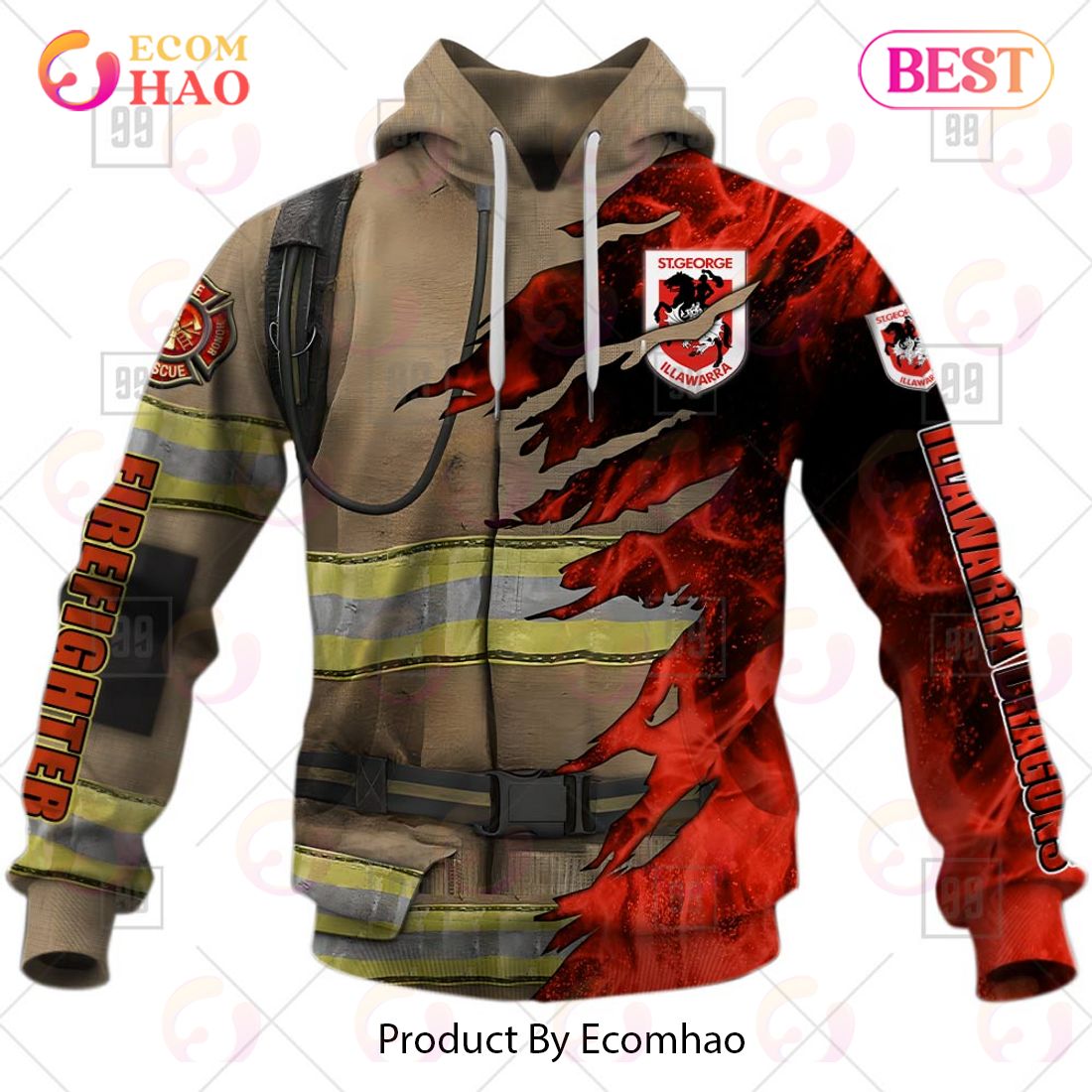 Personalized NRL ST George Illawarra Dragons Firefighter 3D Hoodie