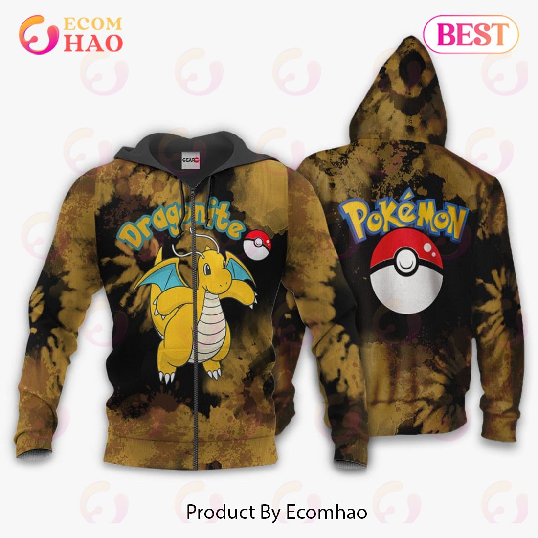 Eevee Hoodie Custom Pokemon Anime Tie Dye Style