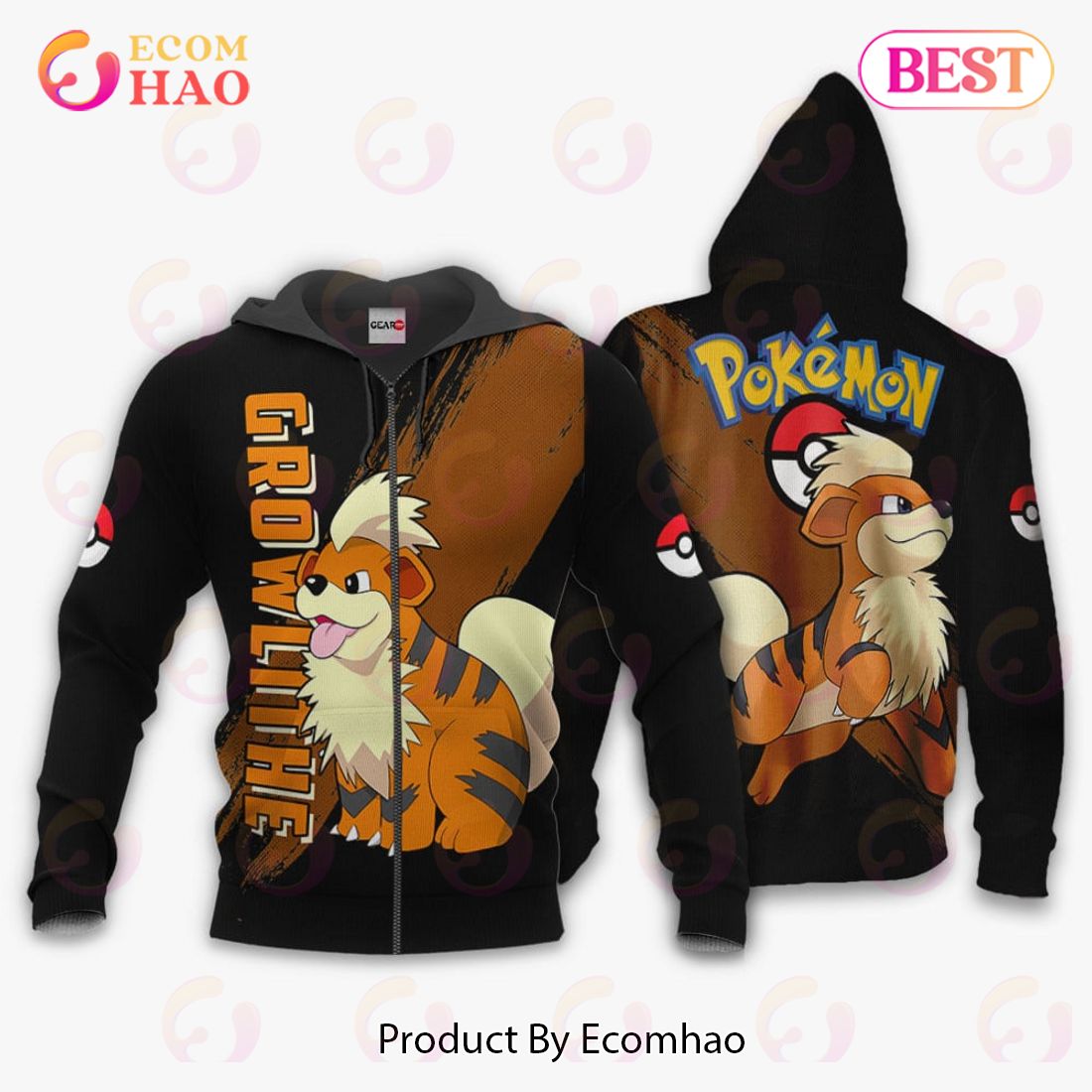 Growlithe Hoodie Custom Pokemon Anime Light Style