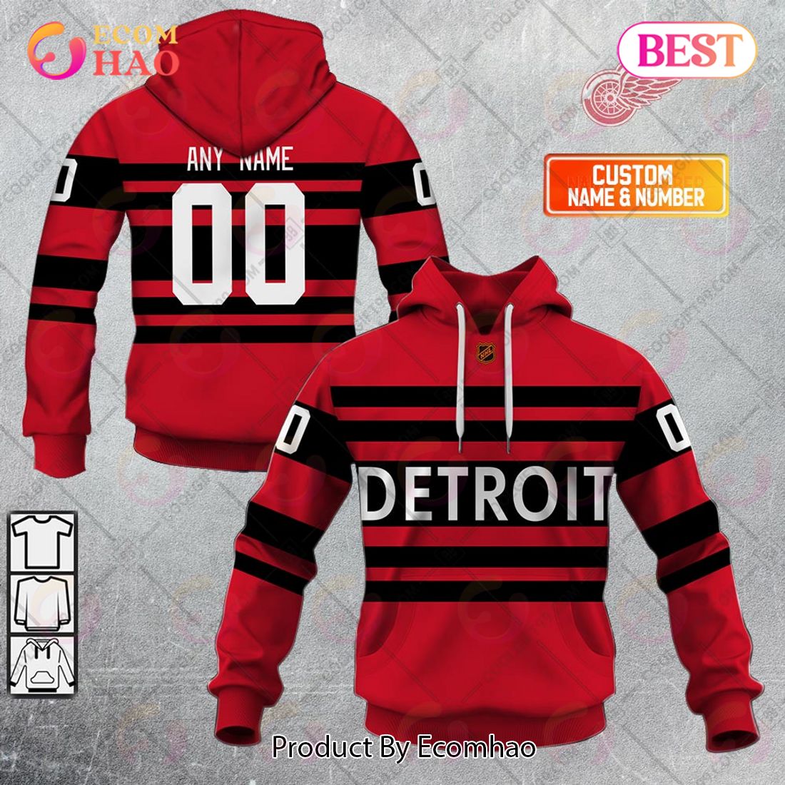 Personalized NHL Detroit Red Wings Reverse Retro 2223 Style 3D Hoodie