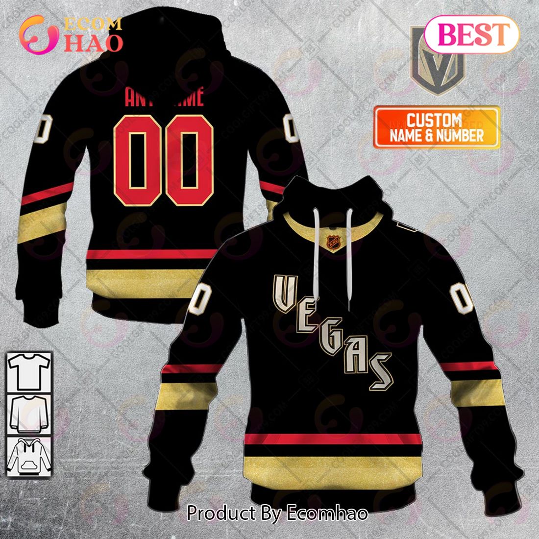 Personalized NHL Vegas Golden Knights Reverse Retro 2223 Style 3D Hoodie