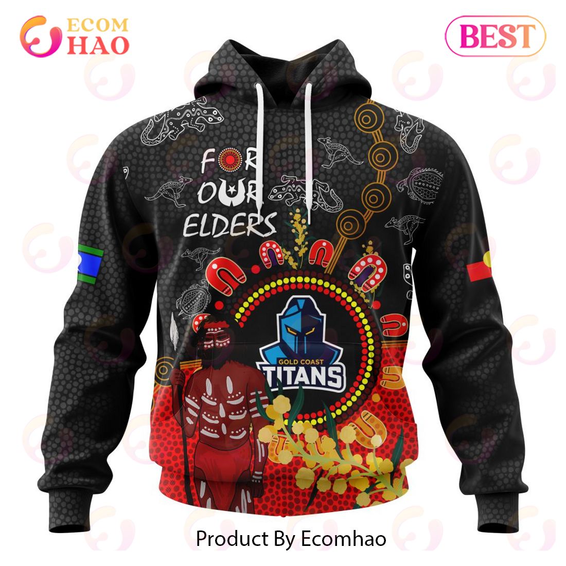 Personalized NRL Gold Coast Titans Special Design For NAIDOC Week For Our Elders 3D Hoodie